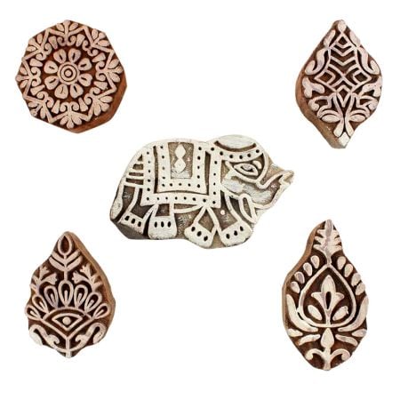 Set of 5 Piece New Mix Wooden Printing Blocks